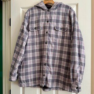 LL Bean Womens Fleece Lined Flannel Hoodie Shirt Jacket, Size XL, Oversized